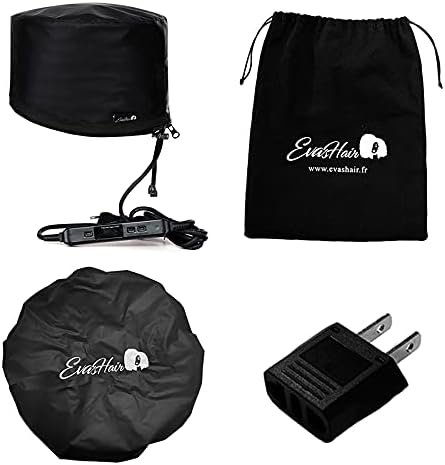 Casque Chauffant - Pour Hydratation en Profondeur des Cheveux Crépus, Frisés, Bouclés - Température Ajustable - Minuterie - Avec Charlotte et Sac de Rangement