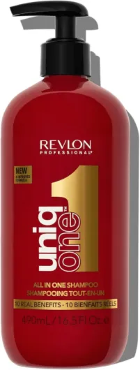 Revlon Professional UniqOne, Shampooing et Après-shampooing 2en1 (490 ml), Soin Cheveux Nourrissant et Réparateur, Formule Vegan, Tous Types de Cheveux, Classique Rouge 490 ml (Lot de 1)