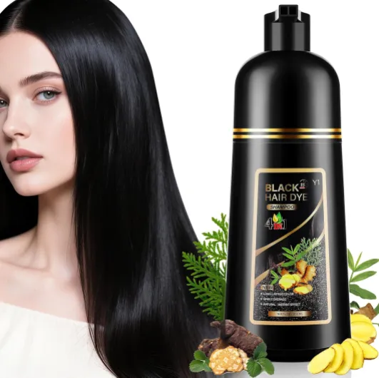YUOLITA 500ML Shampoing Colorant Noir, 4 in 1 Naturelle Instantanée Shampooing Tcheveux colorés,Hair Dye Shampoo Cheveux Colorés, Hair Dye pour Hommes Femmes