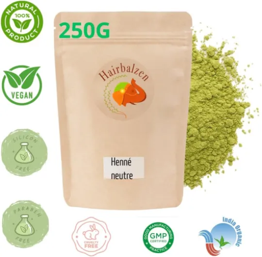 Henné neutre 250g (cassia obovata) poudre de soin ayurvédique naturel non colorant, masque fortifiant chevux, anti poux