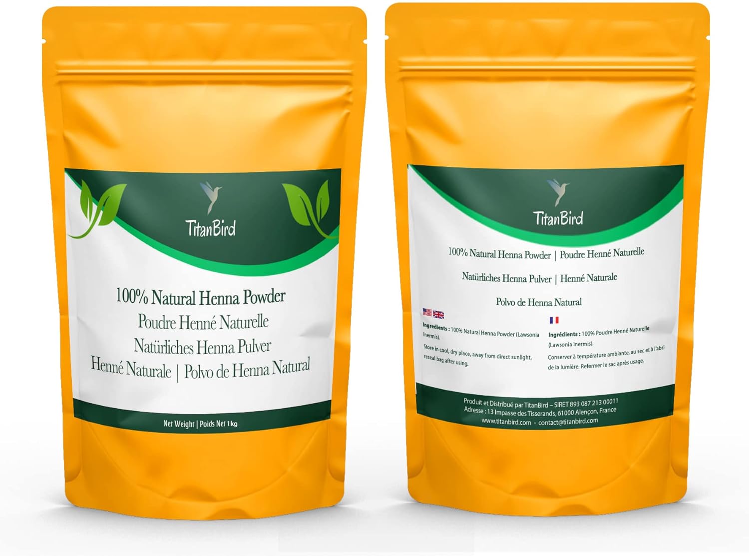 Titanbird 1kg Henné en Poudre, Naturel - Jolie Reflet Roux Cuivré - Coloration Cheveux - Origine : Montagnes de l'Atlas - 100% Naturel, Pur et Sans Additifs - Poudre Fine de Qualité Supérieure