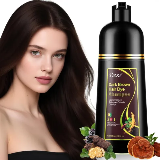 3 in 1 Shampoing Colorant Marron Foncé, 500ML Shampooing Teinture Instantanée pour Cheveux,Naturelle Coloration Soin des cheveux Hair Dye Shampoo，Color Shampoo pour Femme Homme Brun foncé