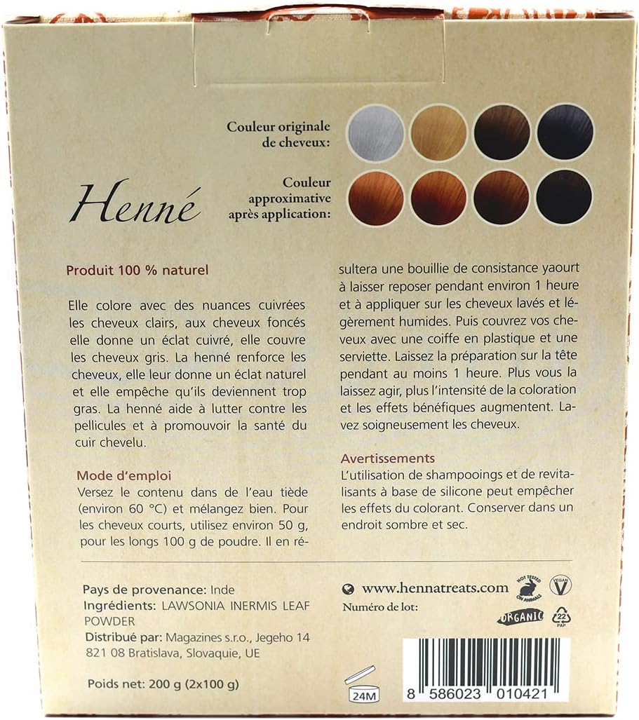 Henné - Cuivrée - Coloration naturelle & Soin capillaire - En poudre - 200g