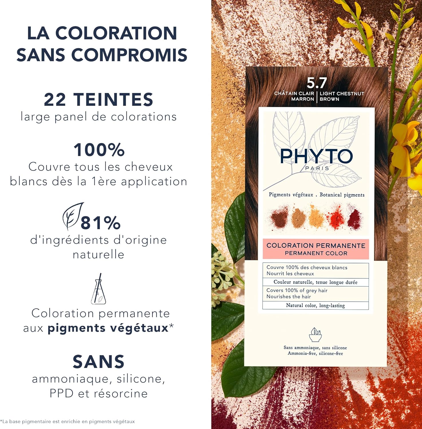 Phyto Paris – Coloration Permanente – Couleur Intense, Naturelle et Lumineuse – Couvre les Cheveux Blancs – Enrichie en Pigments Végétaux – Kit Complet Usage Unique Châtain clair marron 1 unité (Lot de 1)