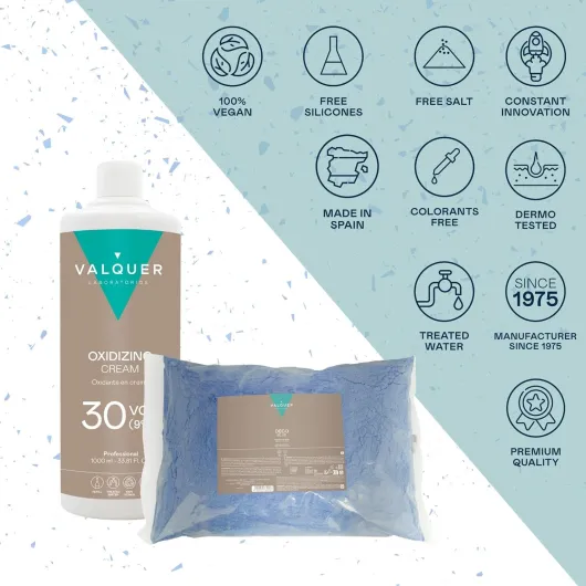 Valquer Professional â”‚Pack dâ€™eau oxygénée stabilisée en crème - 30 volumes (9%) 1000 ml + poudre décolorante 500 g - coloration et décoloration capillaires
