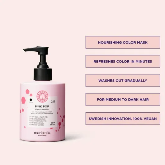 Maria Nila Colour Refresh, 300 ml, Masque capillaire, Pigments Semi-Permanents, 100% Végan & Sans Sulfate/Parabène Pink Pop 300 ml (Lot de 1)
