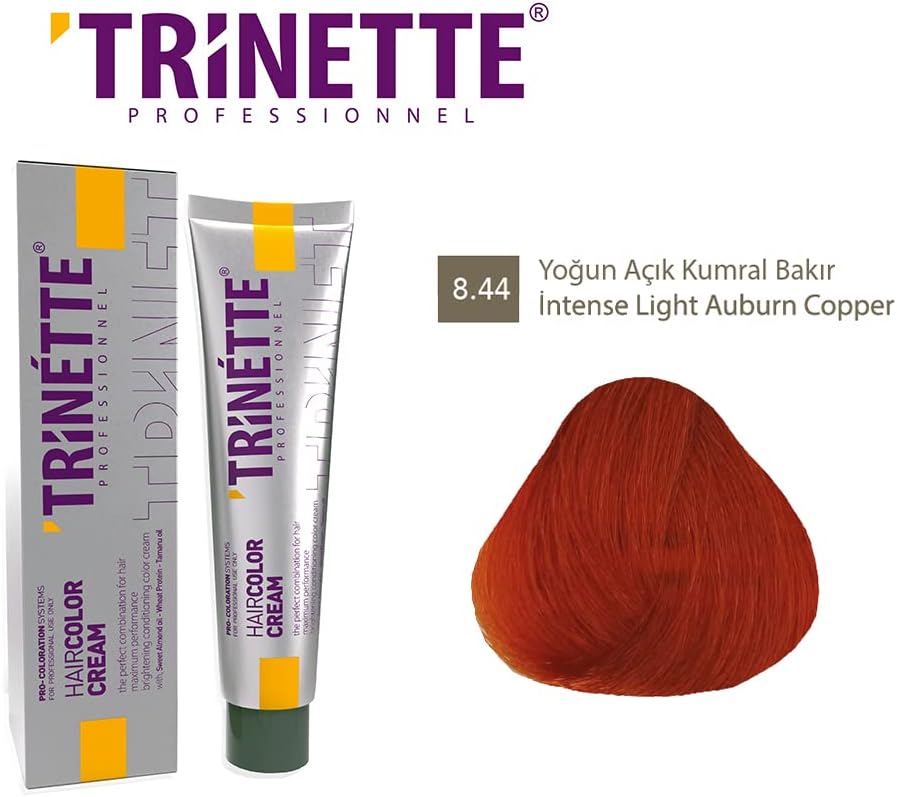 Professionnelle No 8.44 Blond Clair Cuivré Intense Permanente Crème Colorante 100 ml – Résultats Cuivrés Intenses, Reflets Rouges Lumineux, Haute Couvrance, Qualité Salon Longue Durée 8.44 Intense Light Auburn Copper
