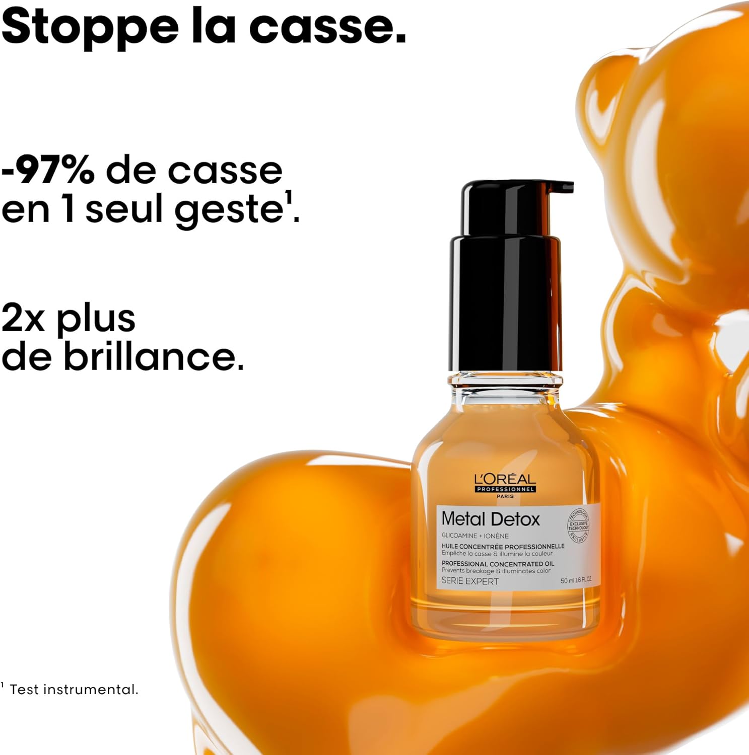 L'OREAL PROFESSIONNEL - Huile Concentrée Anti-Casse - Cheveux Abîmés & Cassants, Raides à Bouclés - Protège & Illumine - Couleur Intense - Sans Rinçage & Fini non Gras - Metal Detox - 50 ml