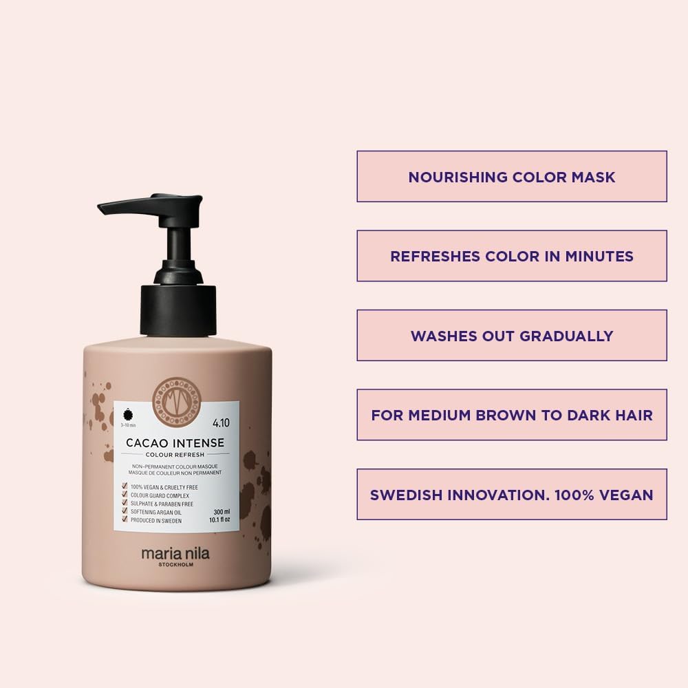 Maria Nila Colour Refresh, 300 ml, Masque capillaire, Pigments Semi-Permanents, 100% Végan & Sans Sulfate/Parabène Cacao Intense 300 ml (Lot de 1)