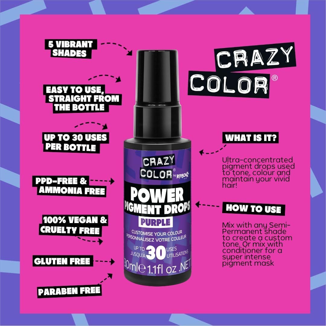 Crazy Color Global Power Pigment Drops Purple 30ml - gouttes de pigment