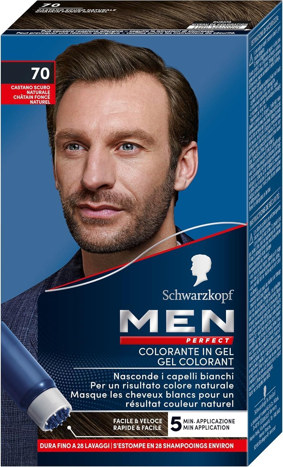 Men Perfect - Schwarzkopf - Gel Colorant Anti-Cheveux Blancs Homme - Coloration Cheveux Homme - Résultat Naturel – Application rapide et facile - Sans Ammoniaque -Châtain Foncé Naturel 70 - Lot de 3