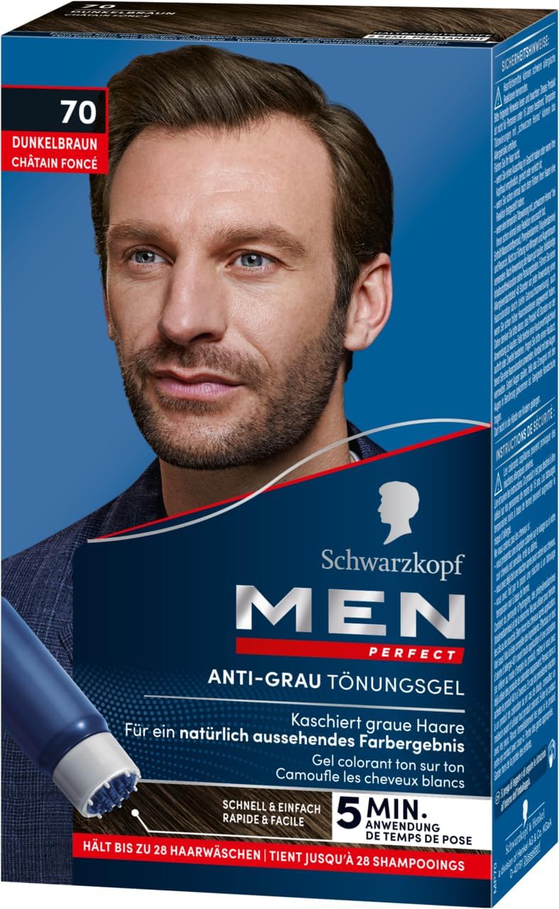 Schwarzkopf Men Perfect – Gel Colorant Anti-Gris pour Homme – Marron Foncé 70 – Estompe Naturellement les Cheveux Gris – Résultat Naturel, Facile et Rapide – 2 x 80 ml 80 ml (Lot de 2)