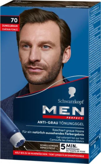 Schwarzkopf Men Perfect – Gel Colorant Anti-Gris pour Homme – Marron Foncé 70 – Estompe Naturellement les Cheveux Gris – Résultat Naturel, Facile et Rapide – 2 x 80 ml 80 ml (Lot de 2)