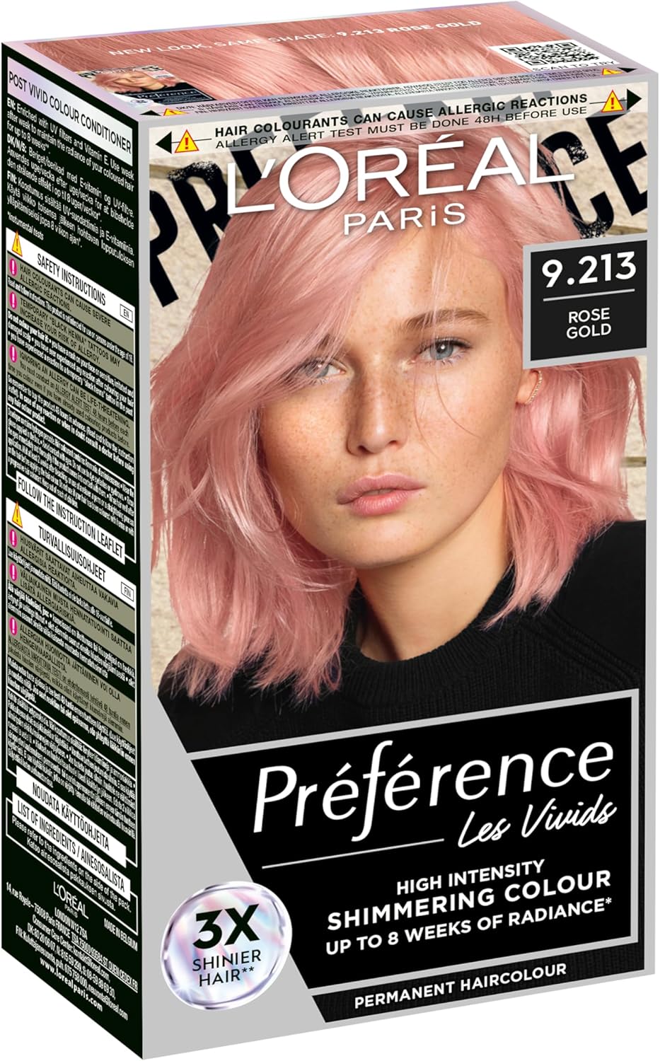 L'Oréal Paris Coloration permanente pour cheveux, brillance longue durée et couleur intense, jusqu'à 8 semaines, Preference Vivids (Colorista), or rose 9.214, 1 paquet 9.214 Or rose ENG