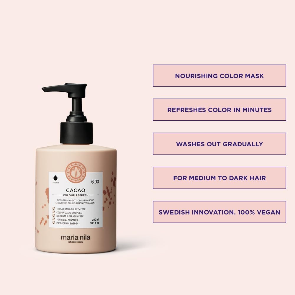 Maria Nila Colour Refresh, 300 ml, Masque capillaire, Pigments Semi-Permanents, 100% Végan & Sans Sulfate/Parabène Cacao 300 ml (Lot de 1)