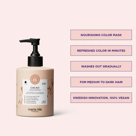 Maria Nila Colour Refresh, 300 ml, Masque capillaire, Pigments Semi-Permanents, 100% Végan & Sans Sulfate/Parabène Cacao 300 ml (Lot de 1)