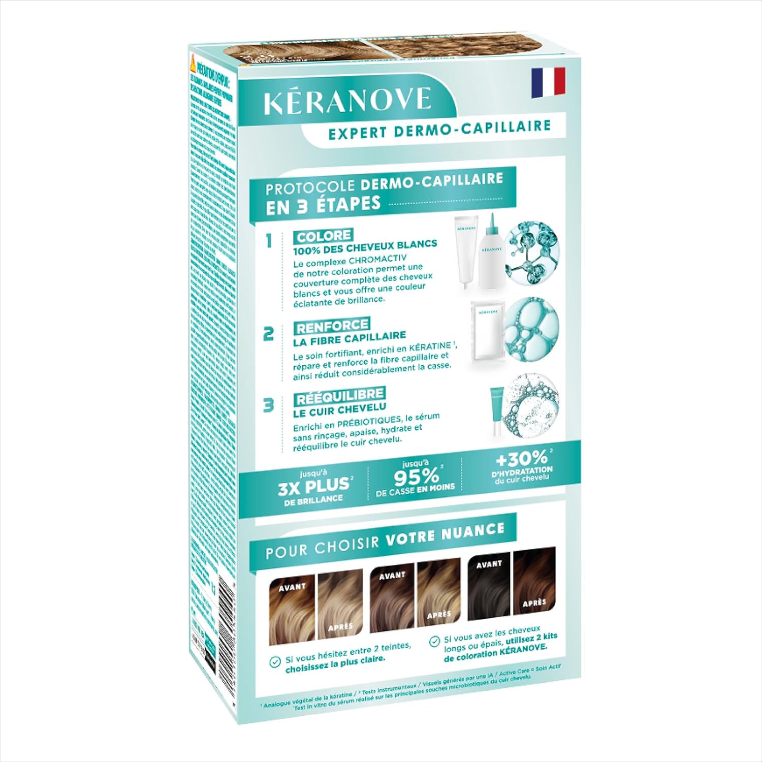 KERANOVE - Coloration Permanente Dermo-Capillaire Sans Ammoniaque - Odeur douce - Kératine végétale et Prébiotiques - 8.0 Blond Clair Naturel - x2