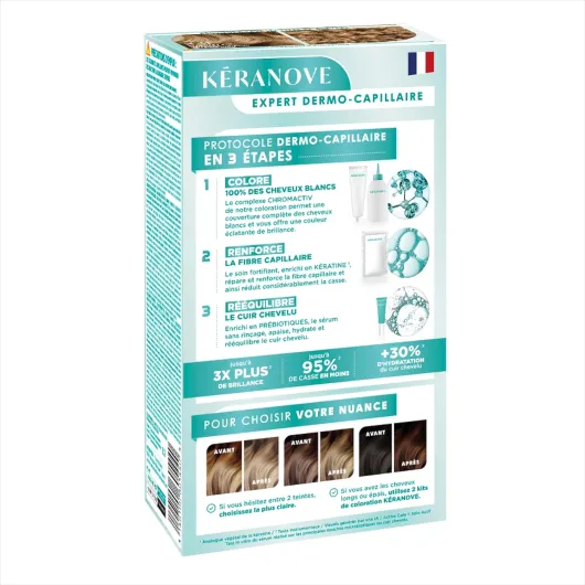 KERANOVE - Coloration Permanente Dermo-Capillaire Sans Ammoniaque - Odeur douce - Kératine végétale et Prébiotiques - 8.0 Blond Clair Naturel - x2
