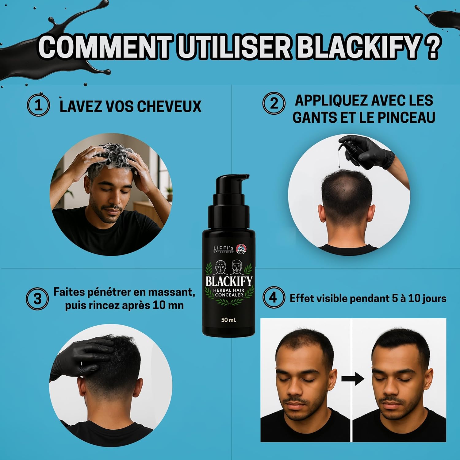 BLACKIFY – Correcteur Capillaire Naturel pour Cheveux Clairsemés et Zones Dégarnies - Crème Retouche Racines Longue Tenue aux Pigments Végétaux - Soin Capillaire Vegan pour Hommes et Femmes (50 ml) 1 unité (Lot de 1)