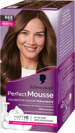 Perfect Mousse - Coloration Cheveux - Mousse Permanente Sans Ammoniaque - Masque Soin 96% D'ingrédients D'origine Naturelle - Noisette 668 - Lot de 4