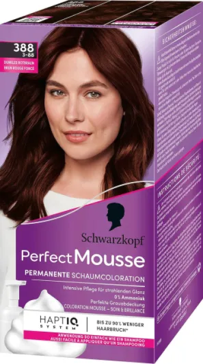 Schwarzkopf Perfect Mousse Coloration mousse permanente 388/3-88 Châtain rouge foncé (3 x 93 ml), couverture parfaite des cheveux blancs, soin intense 3-88/388 brun rouge foncé 93 ml (Lot de 3)