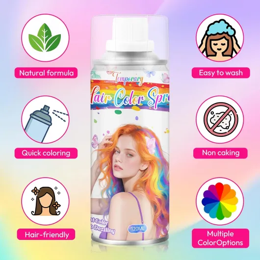 Spray Coloration Cheveux Rose Temporaire - Colorant Lavable Facile à Appliquer, Résultat Uniforme - Pour Maquillage Halloween, Fêtes, Look Kawaii (120ml)