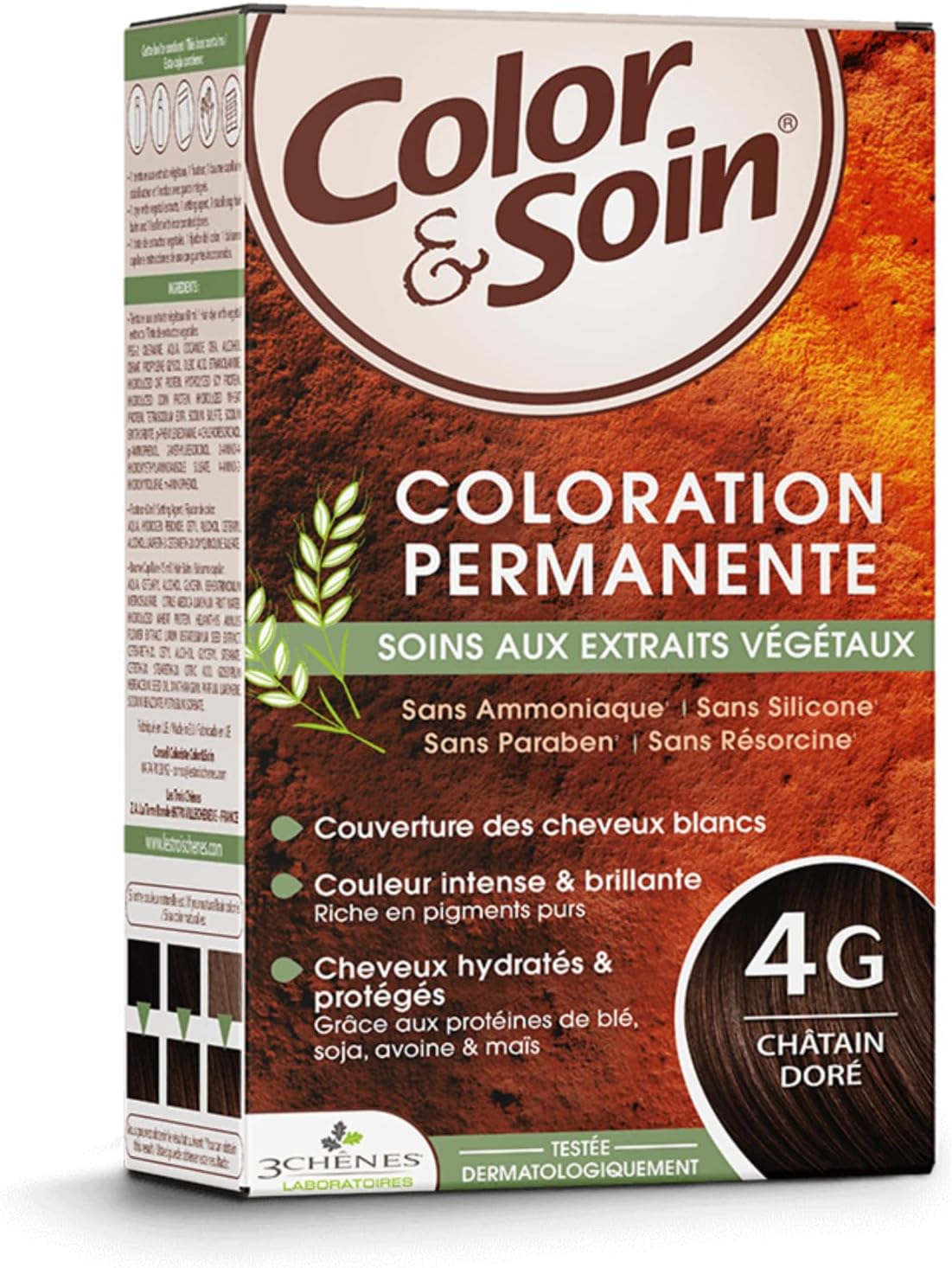 Color&Soin 4G Châtain Doré - Kit Coloration 30 jours - Couvrance totale & Brillance longue durée - Cheveux blancs camouflés, nourris & hydratés - Tous types de cheveux - Lot de 2x135ml