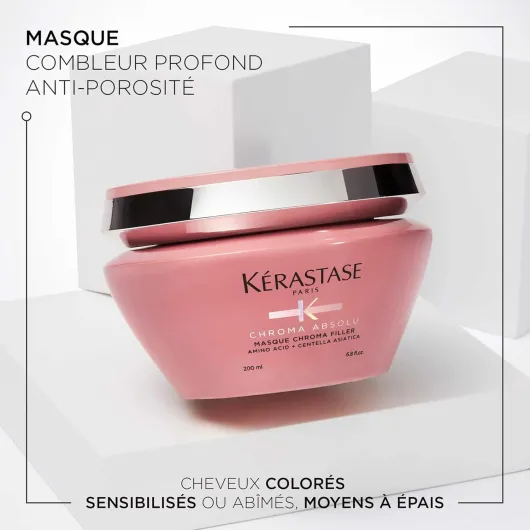 KÉRASTASE Chroma Absolu - Masque Chroma Filler - Masque Capillaire Anti-Porosité - Acide Aminé & Centella Asiatica - Cheveux Colorés Sensibilisés ou Abîmés - Moyens à Épais - 200 ml