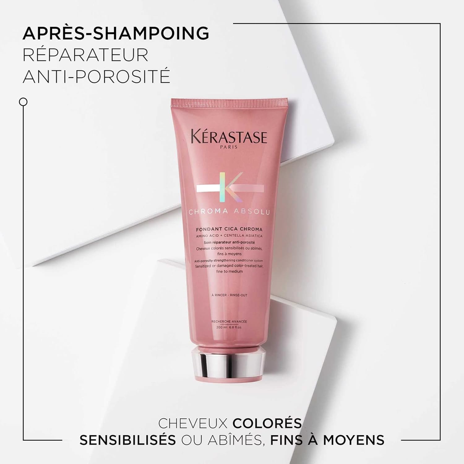 KÉRASTASE Chroma Absolu - Fondant Cica Chroma - Après-Shampoing Réparateur & Anti-Porosité - Acides Aminés & Centella Asiatica - Cheveux Colorés Sensisibilisés ou Abîmés - Fins À Moyens - 200 ml