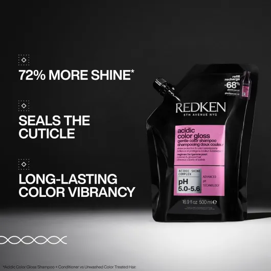 REDKEN, Shampoing Doux Protecteur de Couleur, Cheveux Colorés, Prolonge & Sublime la Couleur, Formule au pH Acide, Acidic Color Gloss, 300ml Recharge Shampoing Cheveux Colorés 500 ml