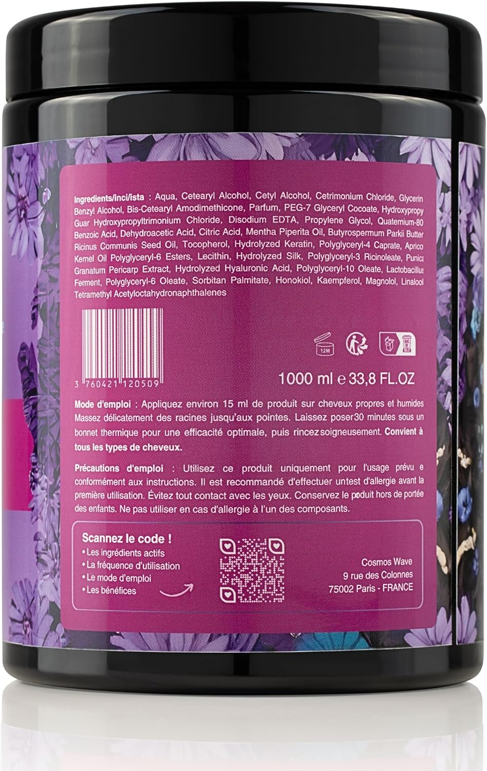 Masque Capillaire Professionnel pour Cheveux Colorés et Abîmés - Kératine & Protéine de Soie - Masque Lissant et Hydratant - 1000 ml