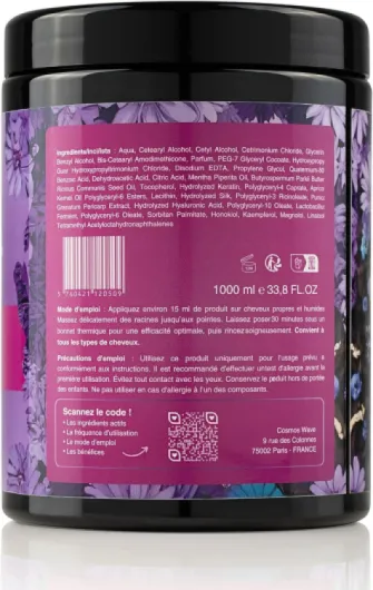 Masque Capillaire Professionnel pour Cheveux Colorés et Abîmés - Kératine & Protéine de Soie - Masque Lissant et Hydratant - 1000 ml