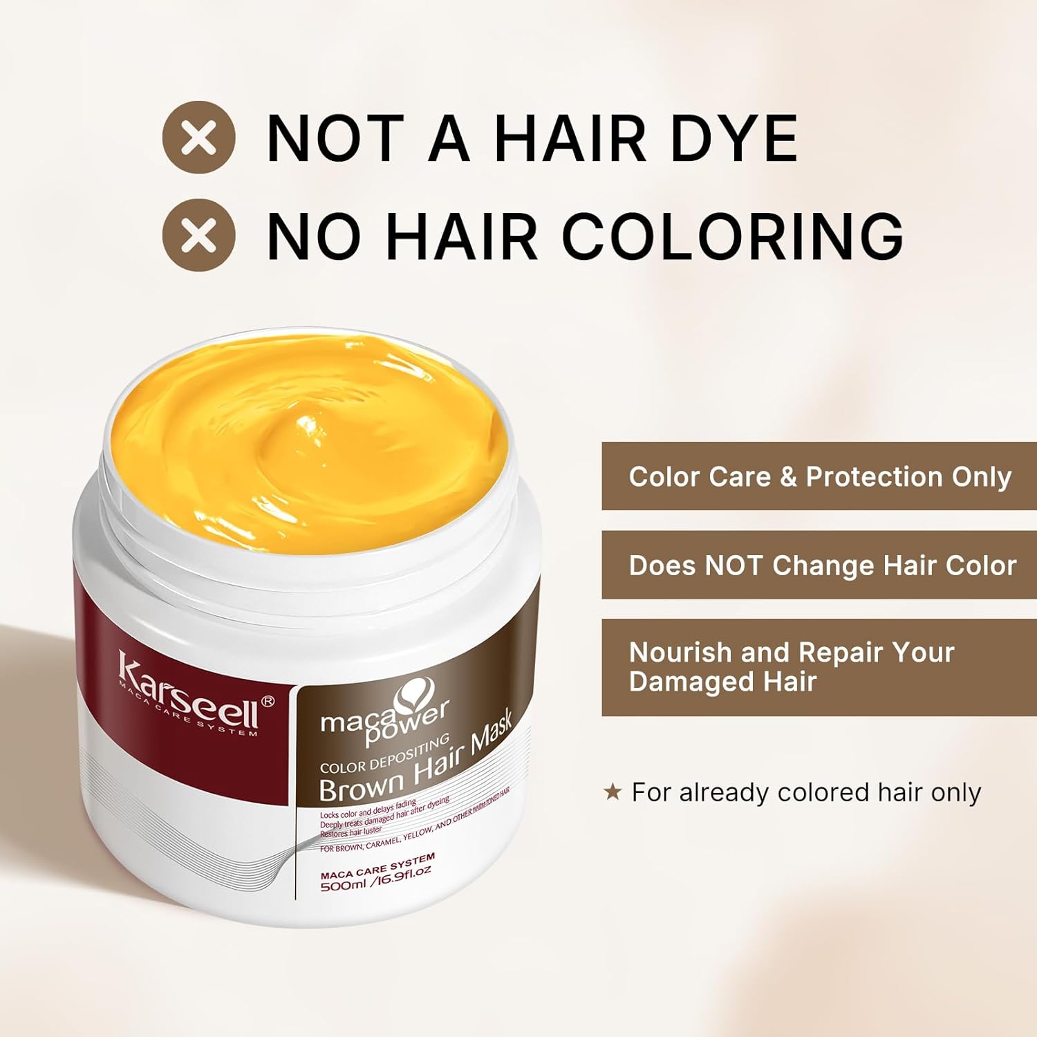 Masque Cheveux Bruns 500ml, Color Depositing Mask Restaurer et Améliorer les Tons Bruns pour les Cheveux Colorés