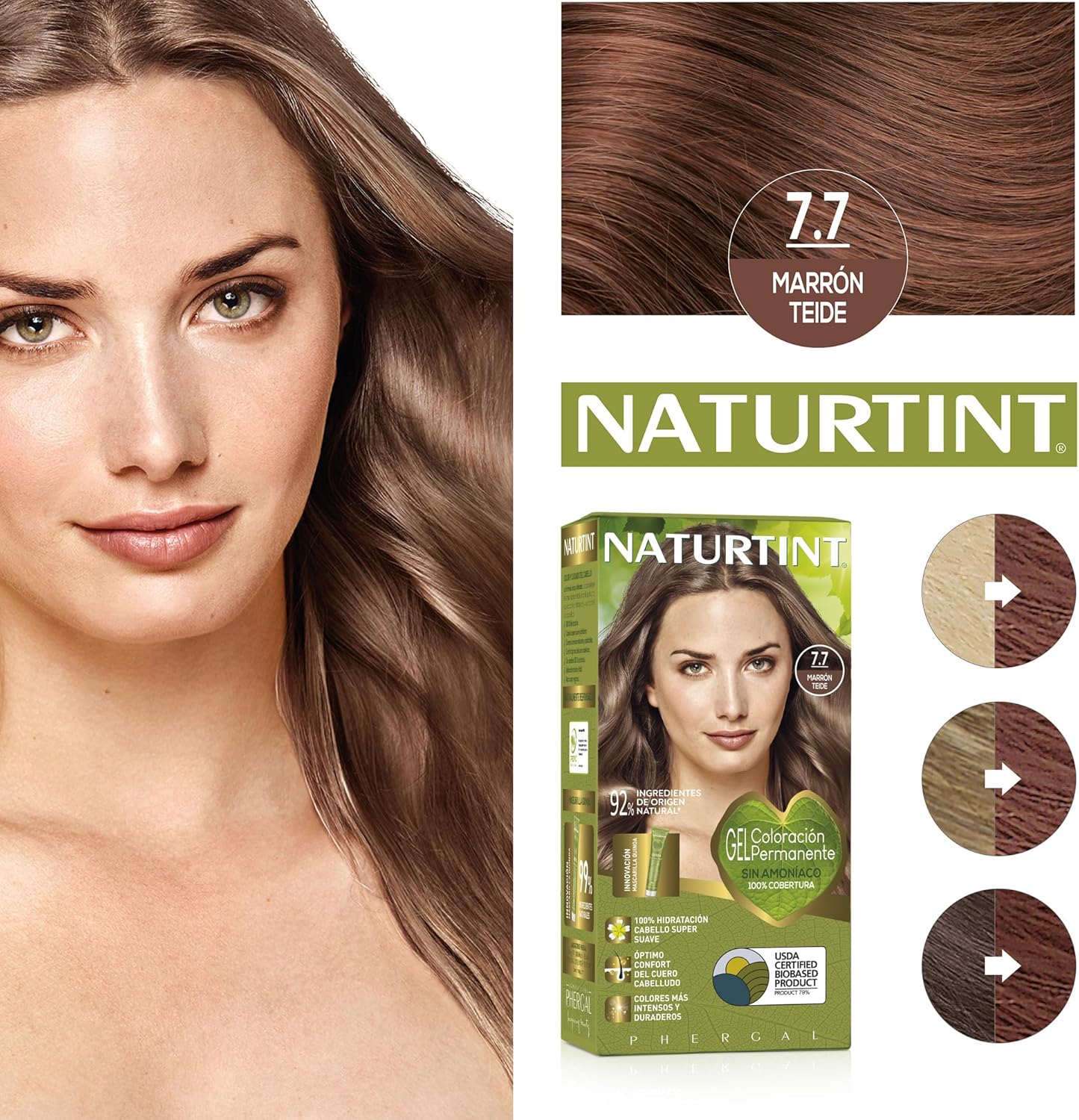 Biobased - Coloration sans ammoniaque - Couverture à 100% des cheveux blancs - Ingrédients végétaux - Couleur naturelle et durable - 7.7 Brun Teide - Lot de 3