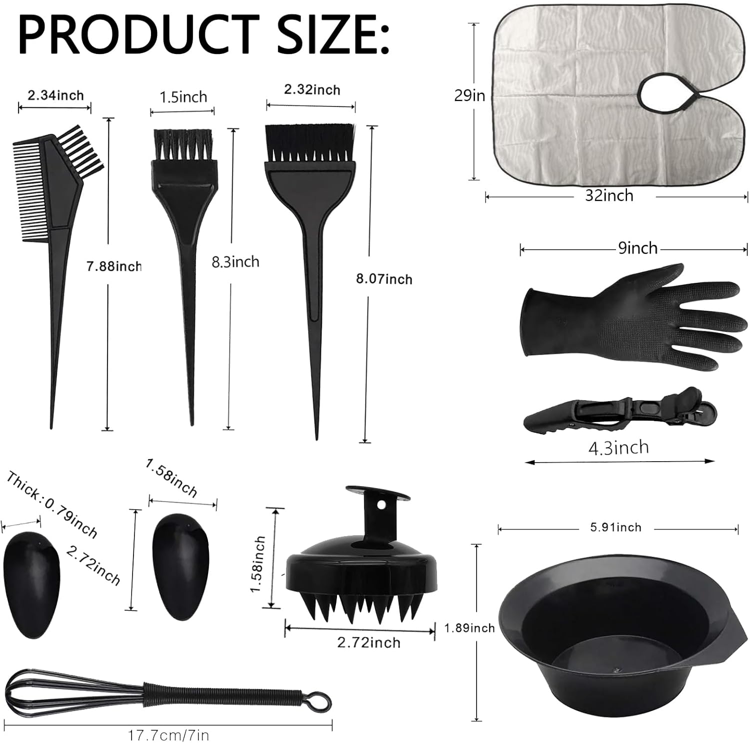 23 Pièces Kit Coloration Cheveux, Kit Teinture Cheveux, Outil de Teinture, avec brosse de massage du cuir chevelu, Réutilisable, pour DIY Salon et Usage Domestique Noir23