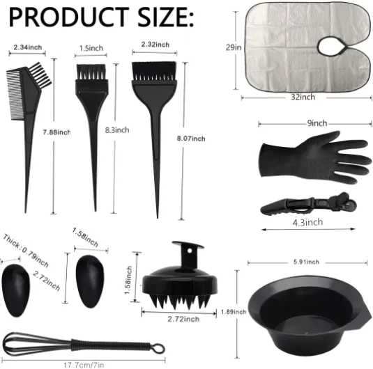 23 Pièces Kit Coloration Cheveux, Kit Teinture Cheveux, Outil de Teinture, avec brosse de massage du cuir chevelu, Réutilisable, pour DIY Salon et Usage Domestique Noir23