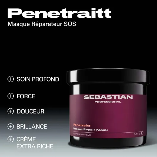 Sebastian Professional Penetraitt – Masque cheveux réparateur intense, hydratation et résistance renforcée pour cheveux abîmés ou fragilisés 500 ml (Lot de 1)