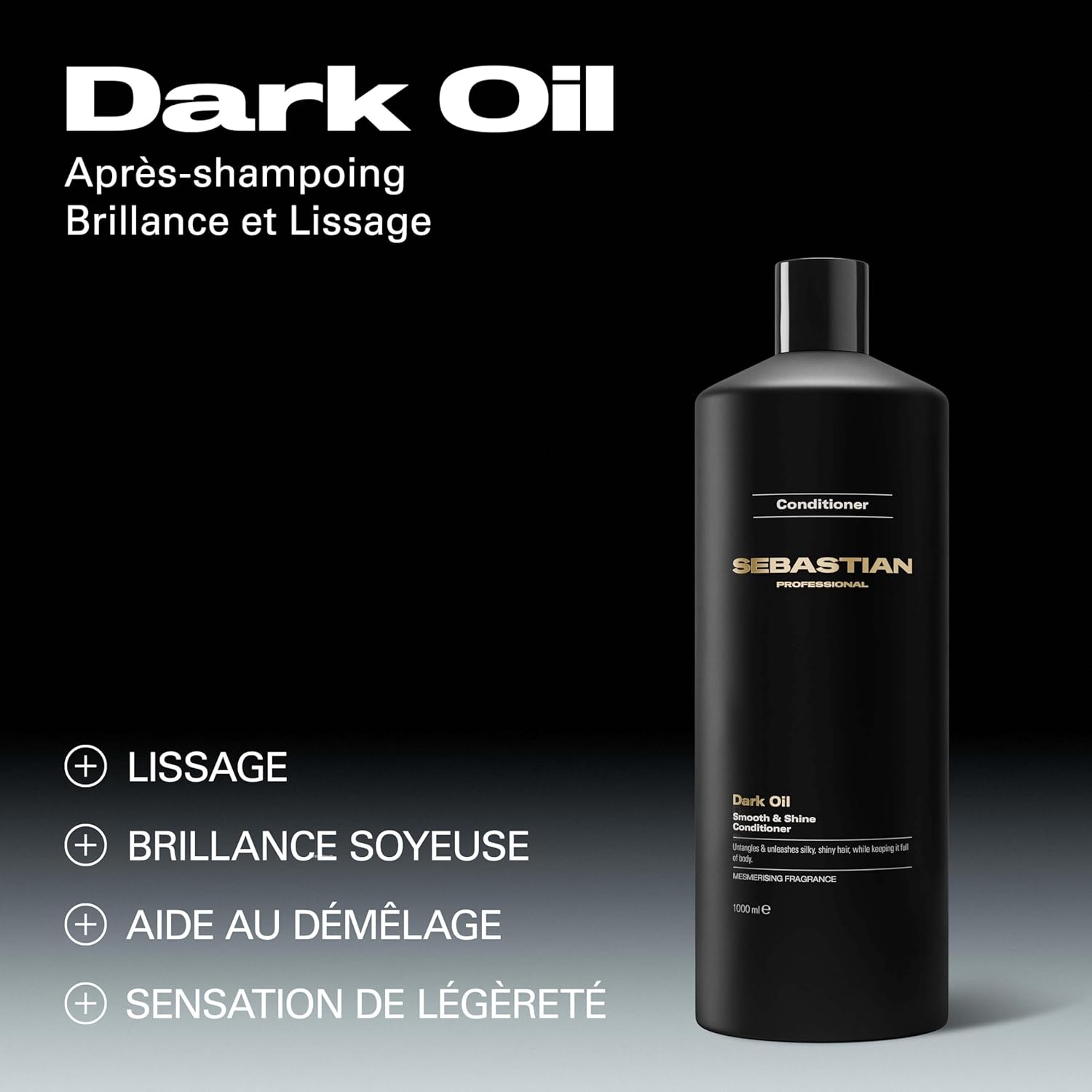 Sebastian Professional Dark Oil – Après-shampoing brillance et lissage professionnel, hydrate et discipline les cheveux 1 l (Lot de 1)