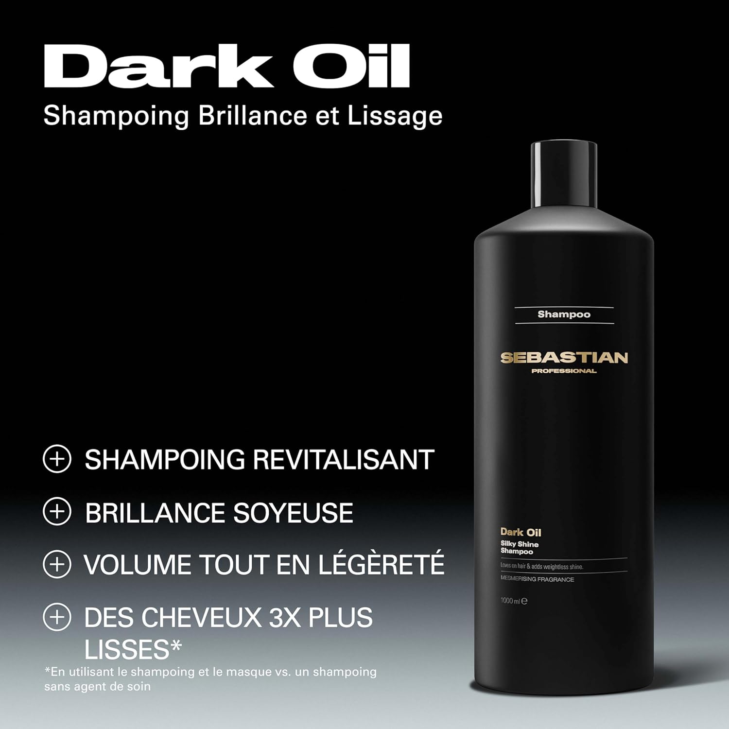 Sebastian Professional Dark Oil – Shampoing brillance et lissage professionnel, nettoie en douceur et sublime les cheveux 1 l (Lot de 1)