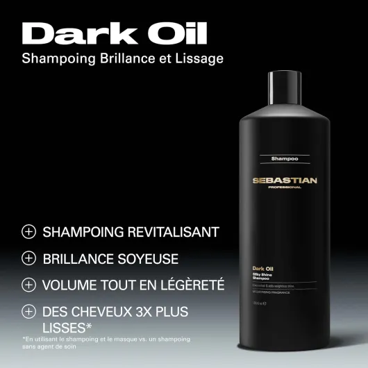 Sebastian Professional Dark Oil – Shampoing brillance et lissage professionnel, nettoie en douceur et sublime les cheveux 1 l (Lot de 1)