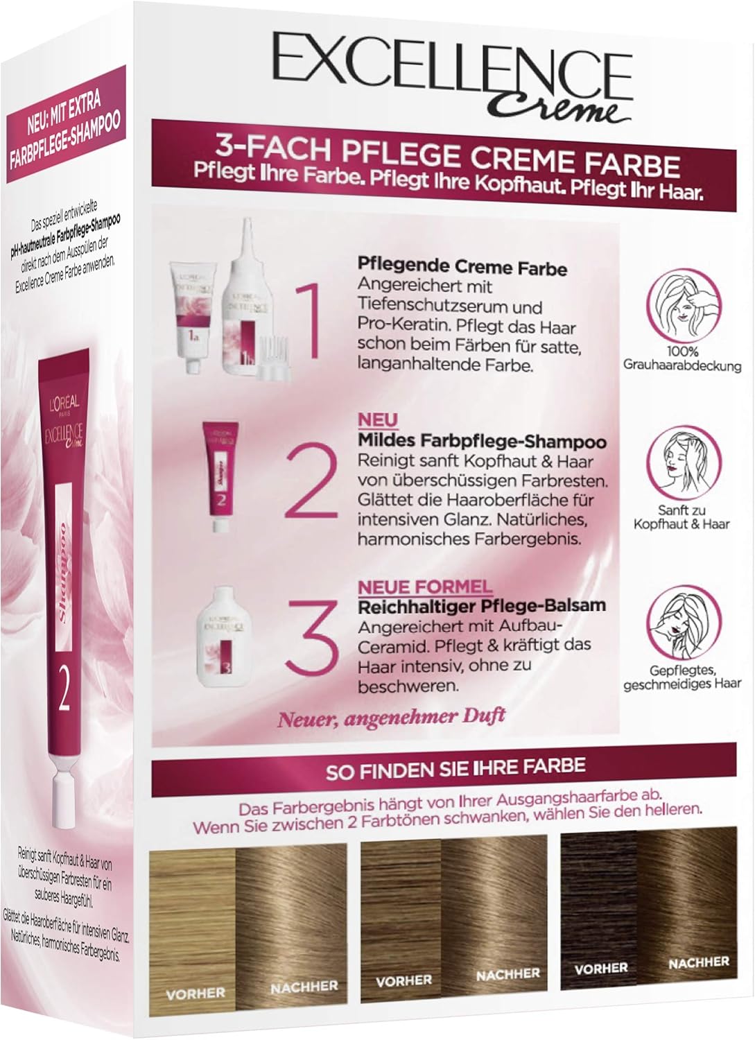 L'Oréal Paris Lot de 3 colorations permanentes pour cheveux gris, 100% de couverture des cheveux gris, avec coloration, shampoing et crème de soin triple épaisseur, crème Excellence, 7 blond moyen, 3 N° 7 - Blond moyen 1 unité (Lot de 3)