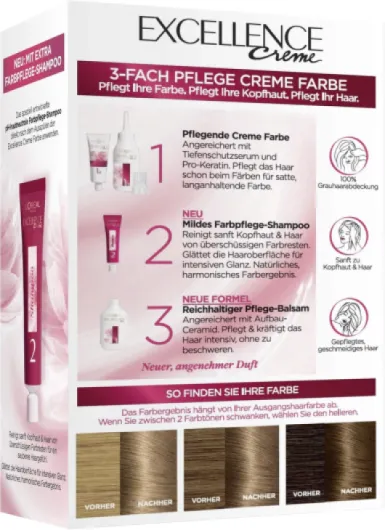 L'Oréal Paris Lot de 3 colorations permanentes pour cheveux gris, 100% de couverture des cheveux gris, avec coloration, shampoing et crème de soin triple épaisseur, crème Excellence, 7 blond moyen, 3 N° 7 - Blond moyen 1 unité (Lot de 3)