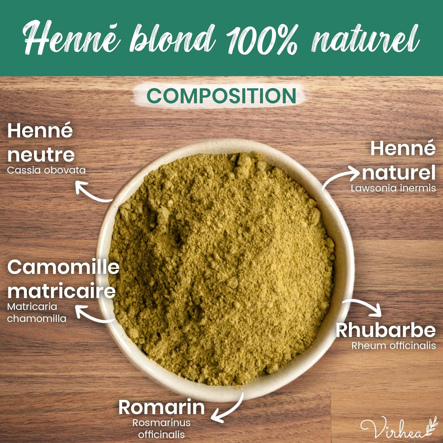 Henné Blond Naturel 500g - Coloration Végétale Cheveux Blonds - Couleur Cheveux Blond Éclatante - Soin Capillaire Naturel - VIRHEA