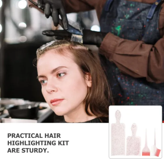 Veemoon Kit de Balayage Professionnel 4 en 1 - Planche à Mèches Ergonomique Rose avec Pinceaux et Peigne de Teinture - Palette de Coloration pour Ombré, Balayage et Highlighting Salon ou Domicile
