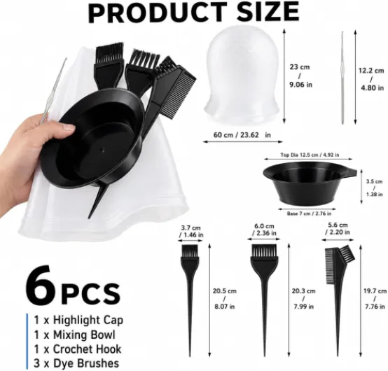 Kit Bonnet à Mèches Silicone avec Crochet et Pinceaux, Bonnet Perforé Réutilisable pour Coloration, Accessoire Coiffure pour Femmes, Blanc Transparent, 6 Pièces