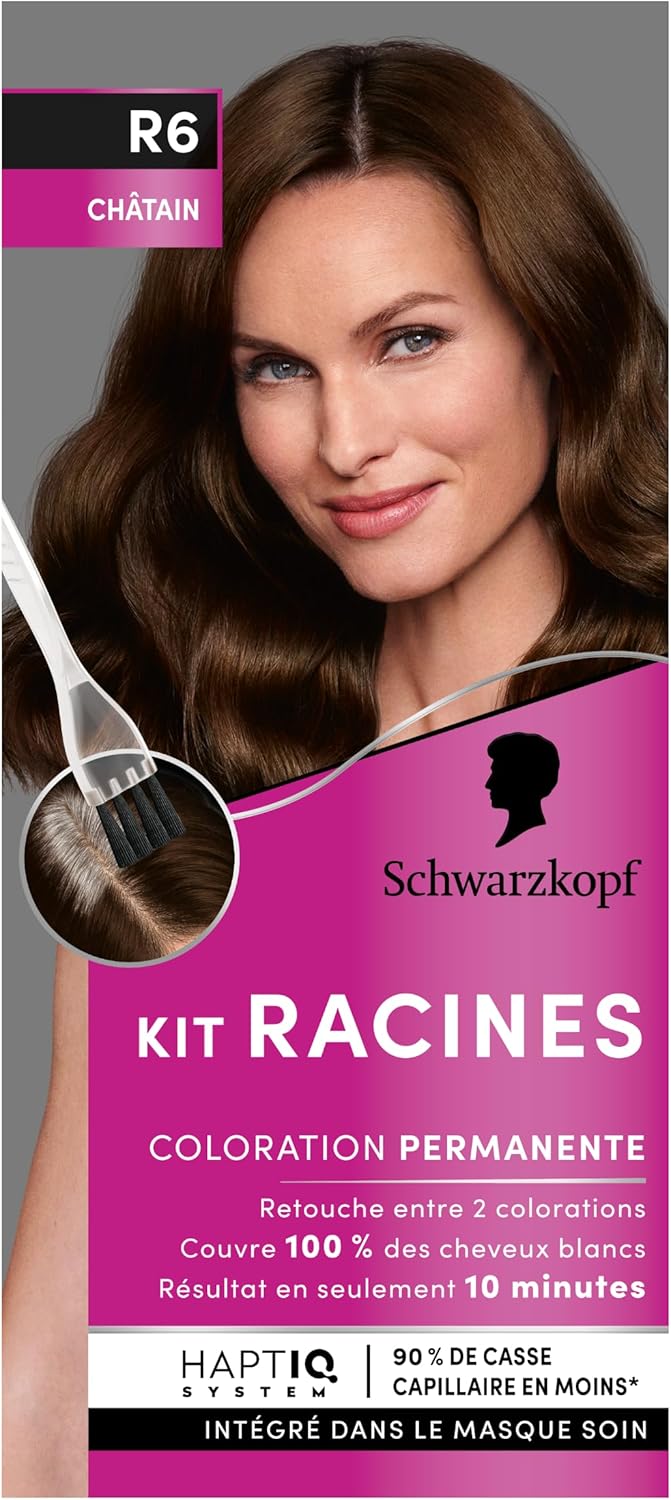 Kit Racines pour cheveux châtain R6, Coloration cheveux permanente enrichie d’une huile nourrissante, Retouche racines entre 2 colorations (Lot de 3)