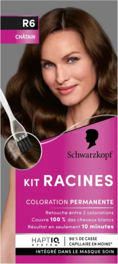 Kit Racines pour cheveux châtain R6, Coloration cheveux permanente enrichie d’une huile nourrissante, Retouche racines entre 2 colorations (Lot de 3)