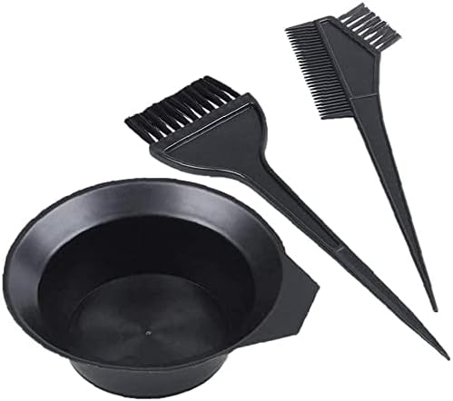 Kit de coloration de cheveux avec pinceau et bol - Double face - Noir - Pour la mode - 3 outils de coiffure - Durabilité