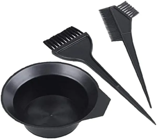 Kit de coloration de cheveux avec pinceau et bol - Double face - Noir - Pour la mode - 3 outils de coiffure - Durabilité