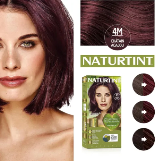 Biobased - Coloration sans ammoniaque - Couverture à 100% des cheveux blancs - Ingrédients végétaux - Couleur naturelle et durable -4M Châtain Acajou- Lot de 3